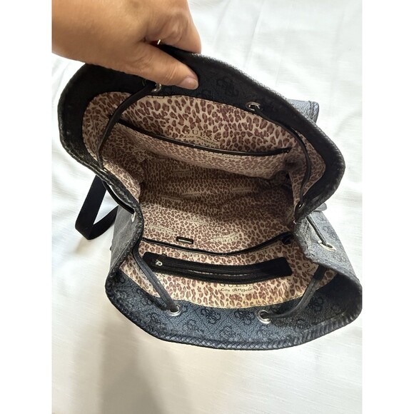 Guess Women’s Double Front Pocket Logo Backpack Handbag In Black/Gray - Picture 7 of 8